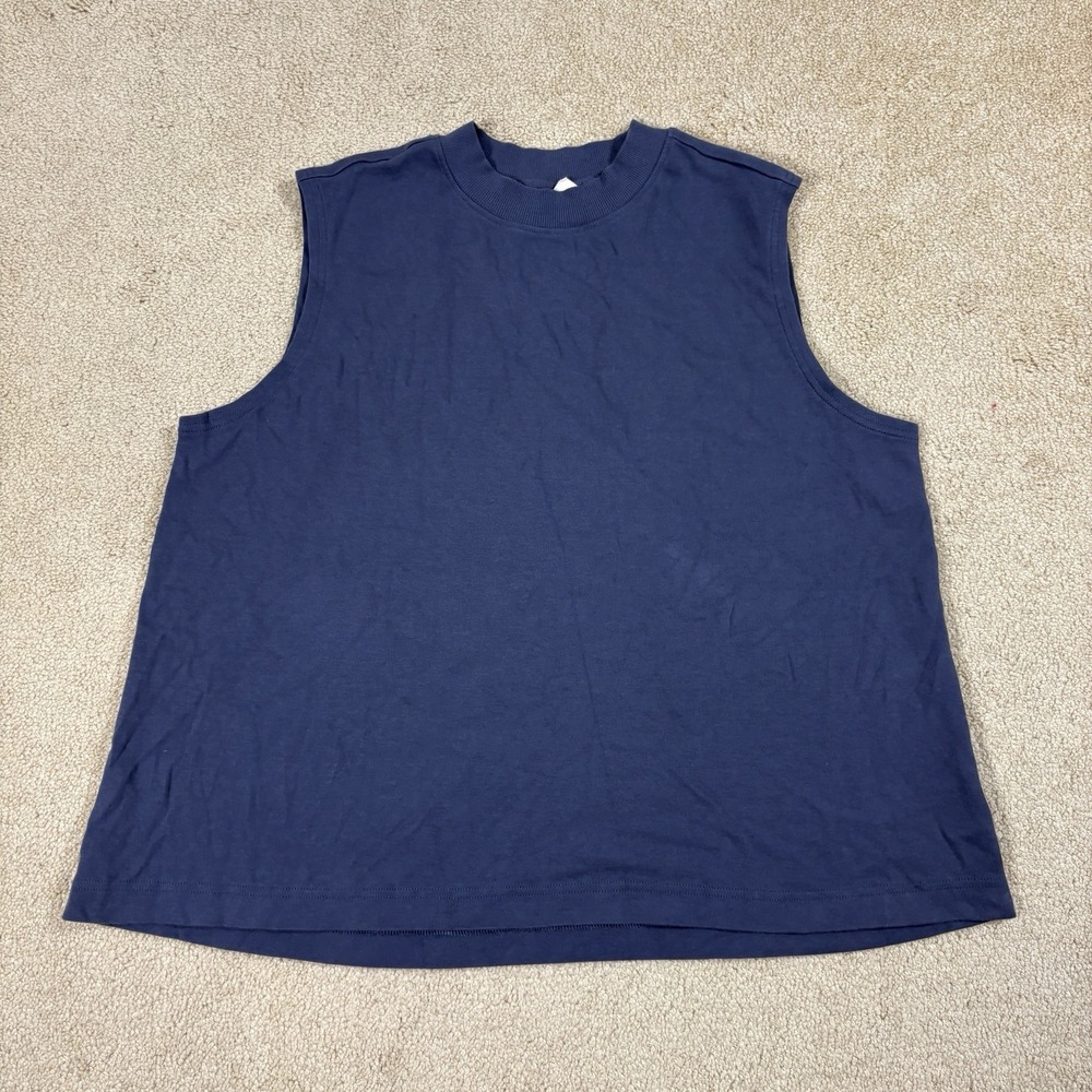 Pact Muscle Tank Women XXL Navy Casual 100% Organic Cotton Mock Neck Top